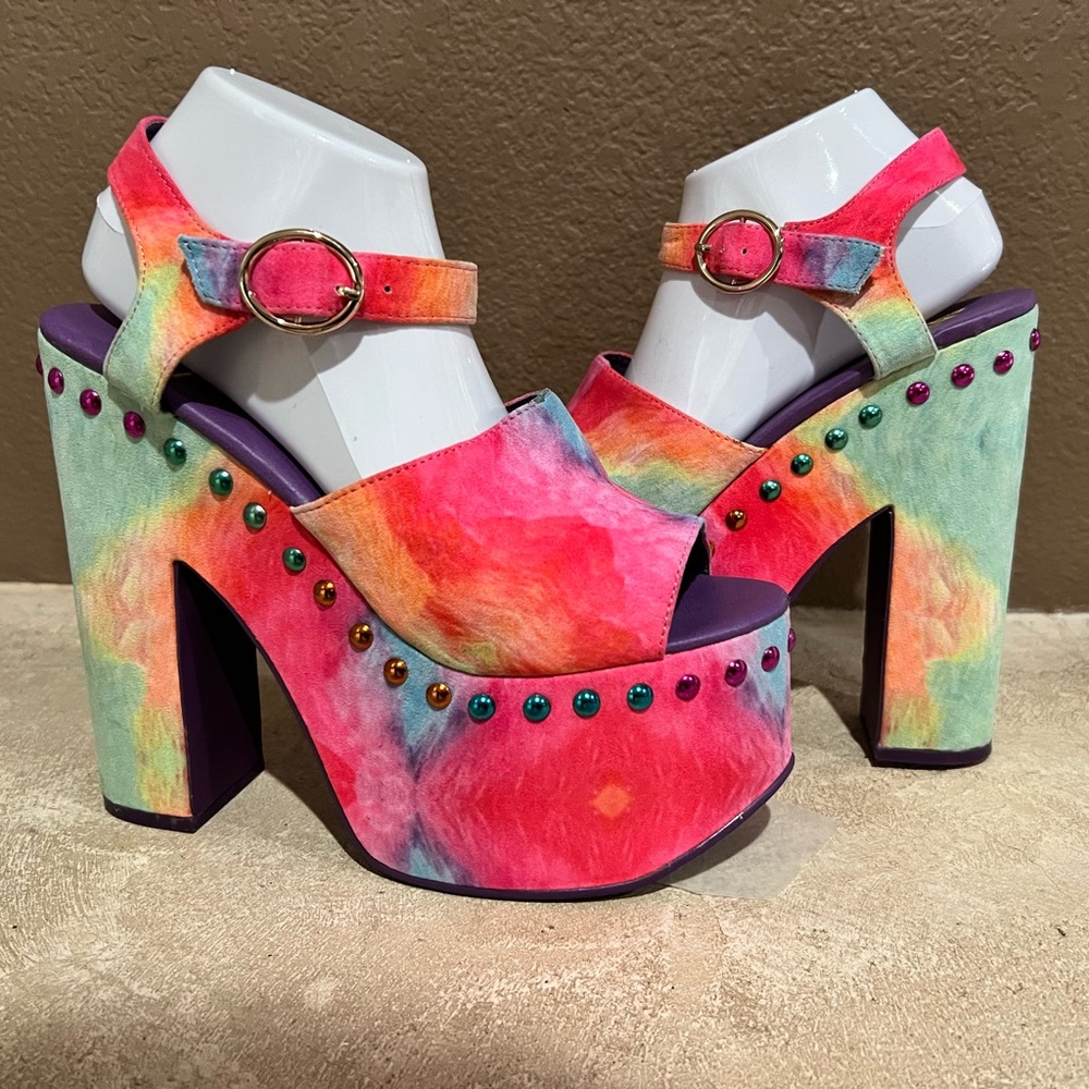 Dolls Kill YRU Daydream Tie Dye Platform heels size 9